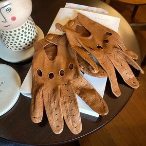 Vintage Brown Leather Driving Gloves Made in Italy